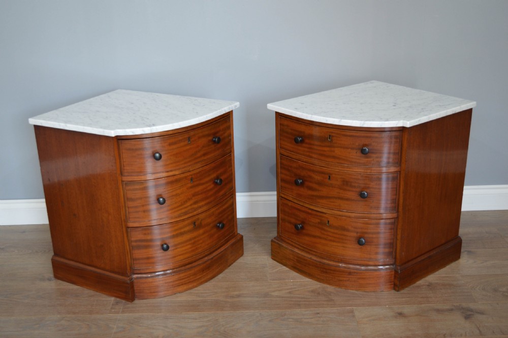 pair of Victorian marble top bow front bedside chests of drawers  View III