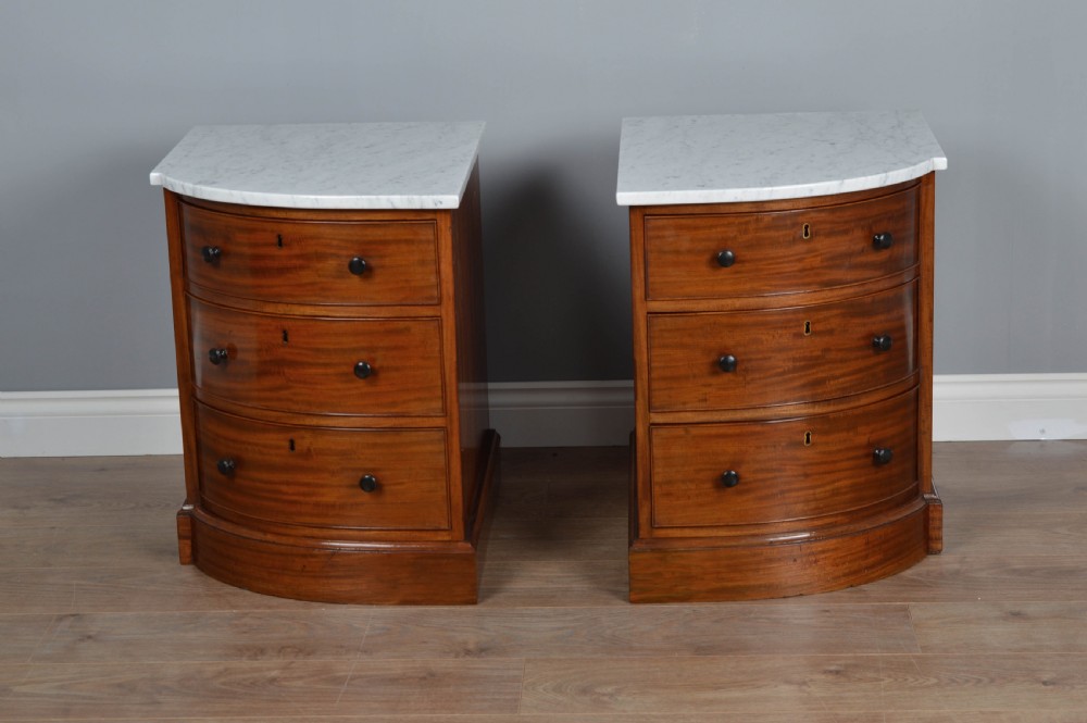 pair of Victorian marble top bow front bedside chests of drawers  View IV