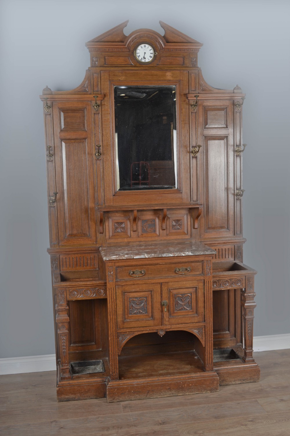 large Victorian carved oak marble top hall stand 