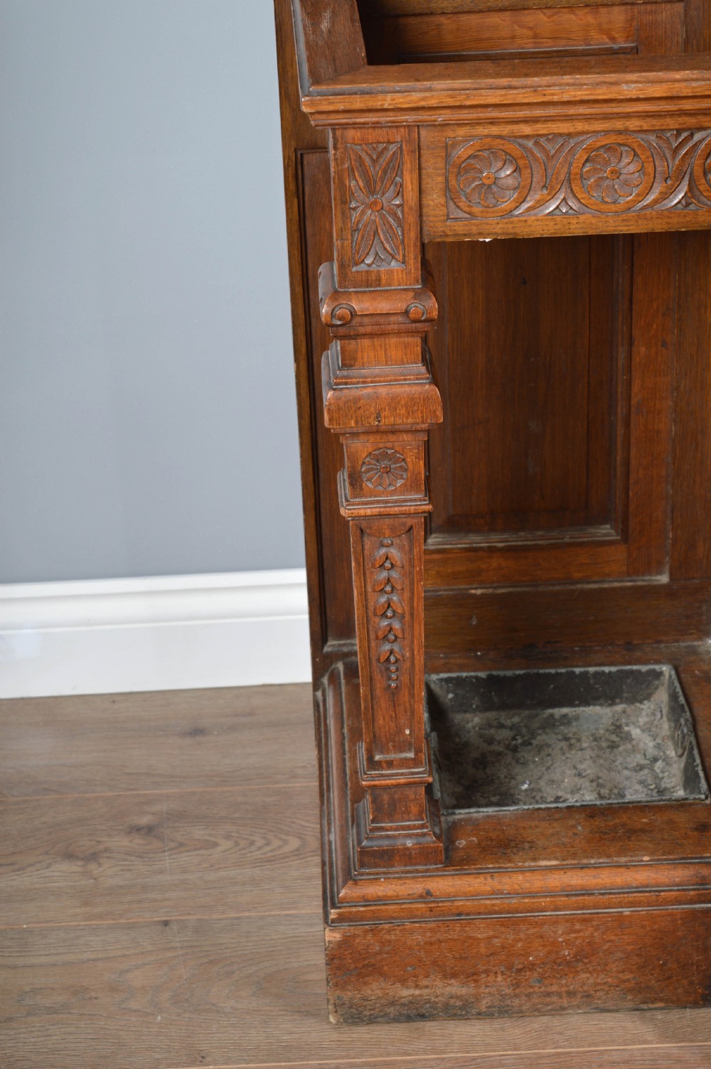 large Victorian carved oak marble top hall stand  View V