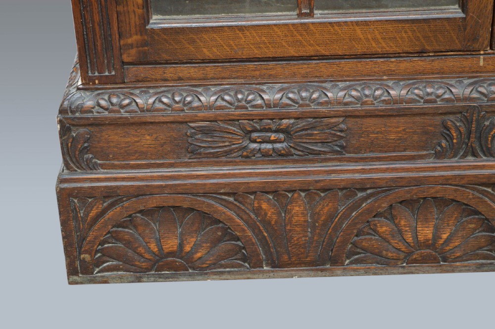 large ten door carved oak library bookcase  View V