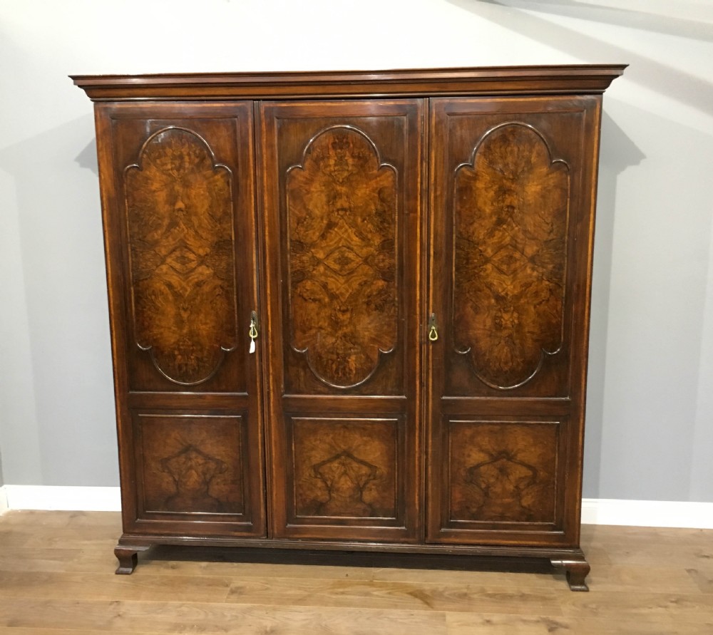 Antique walnut triple wardrobe Waring and Gillows  View II