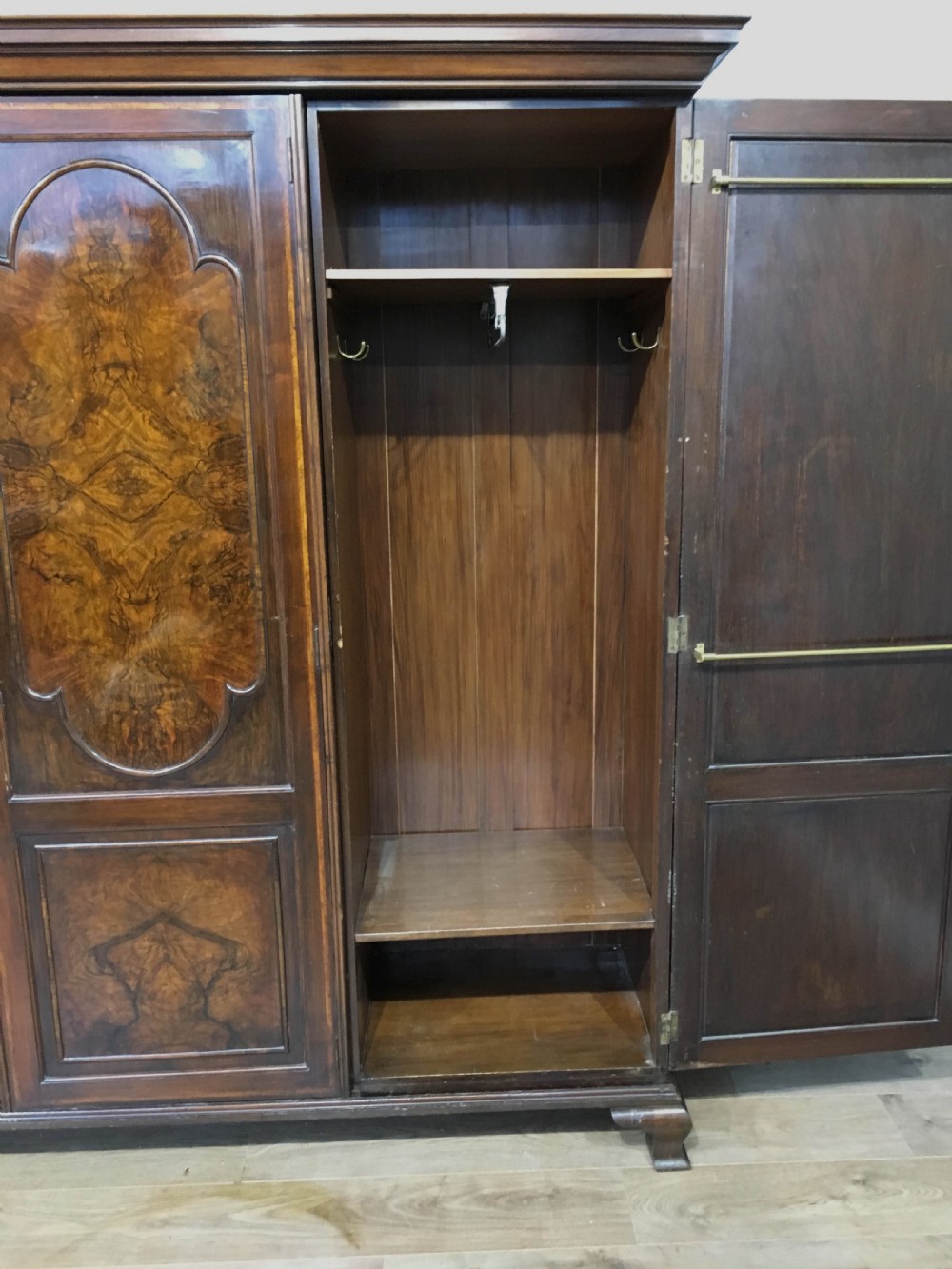 Antique walnut triple wardrobe Waring and Gillows  View IV