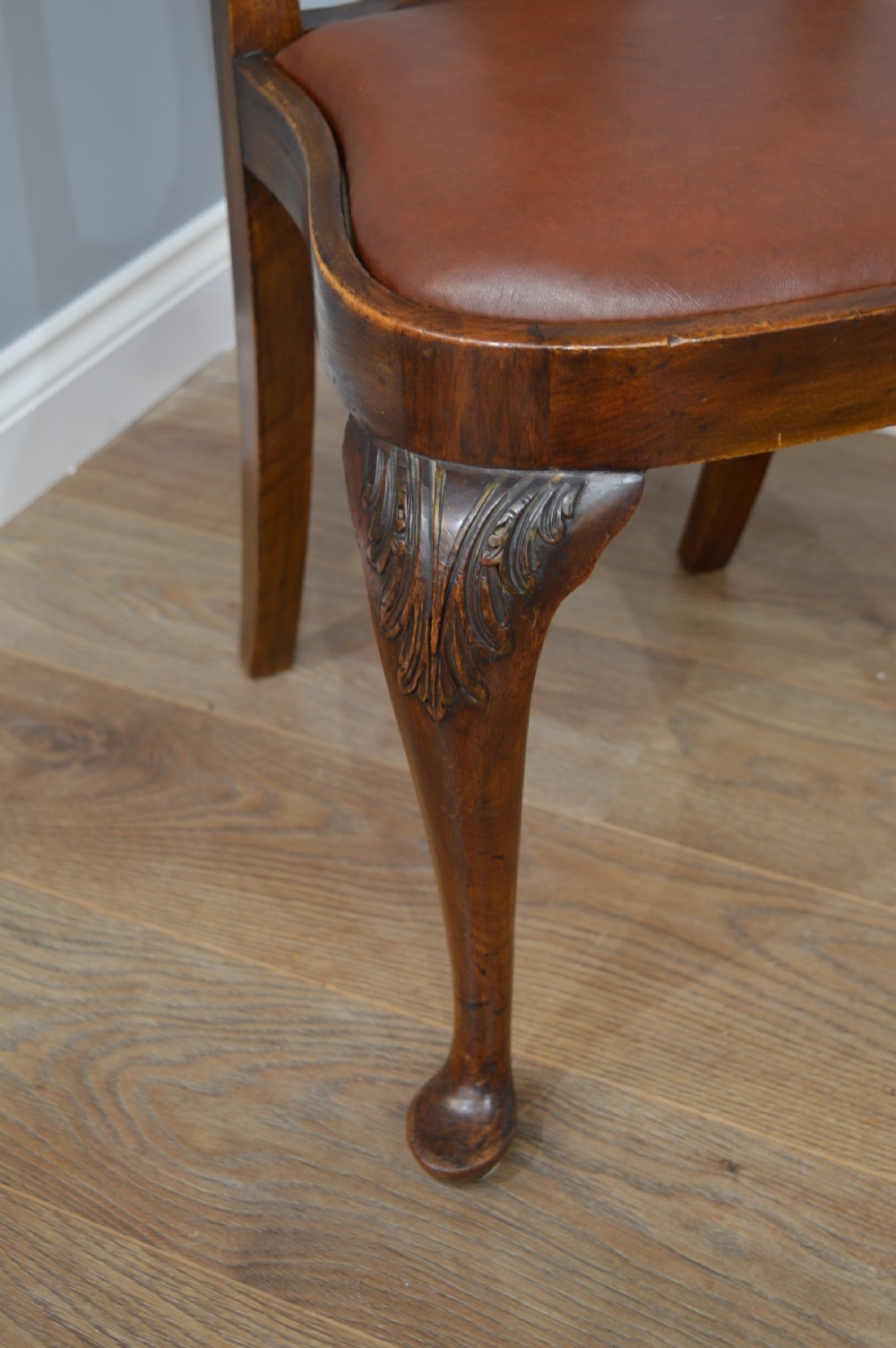 Antique walnut two leaf wind out dining table and 6 chairs by Merryweather of Holloway London  View VIII