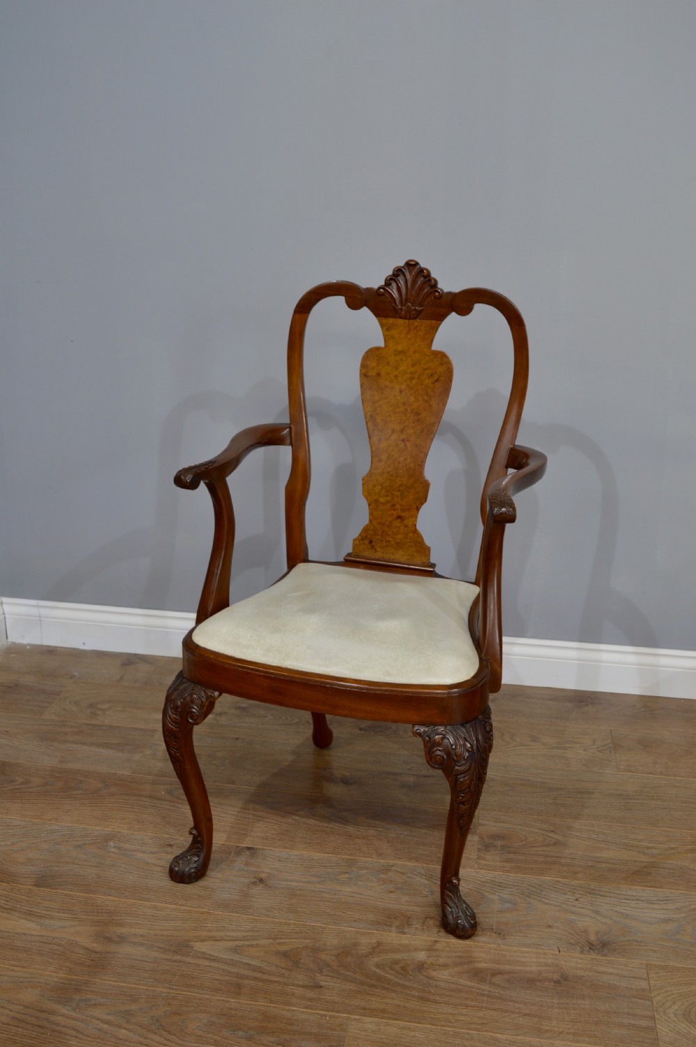 Walnut Queen Anne style dining table and six 6 chairs  View IV