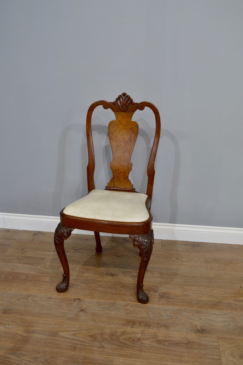 Walnut Queen Anne style dining table and six 6 chairs  View V