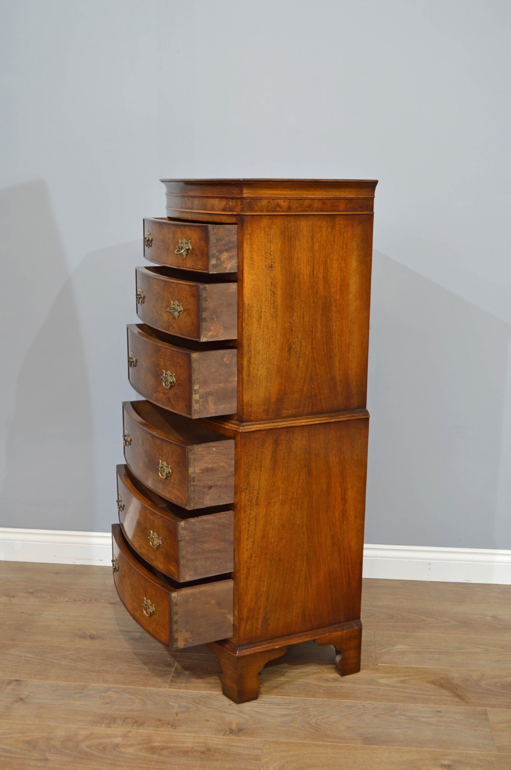 small walnut bow front chest on chest  View IV