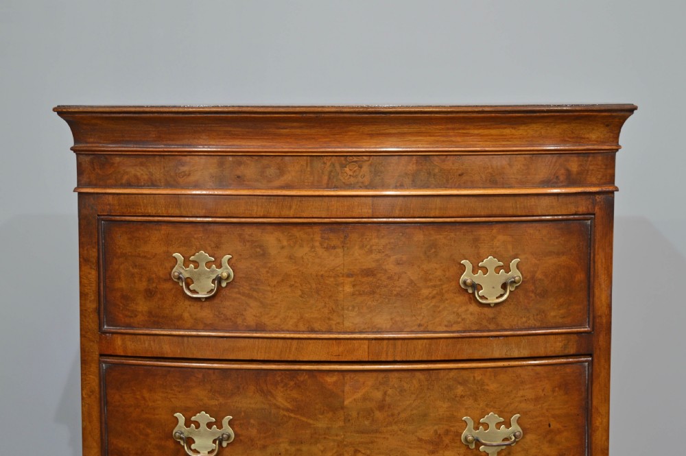 small walnut bow front chest on chest  View V