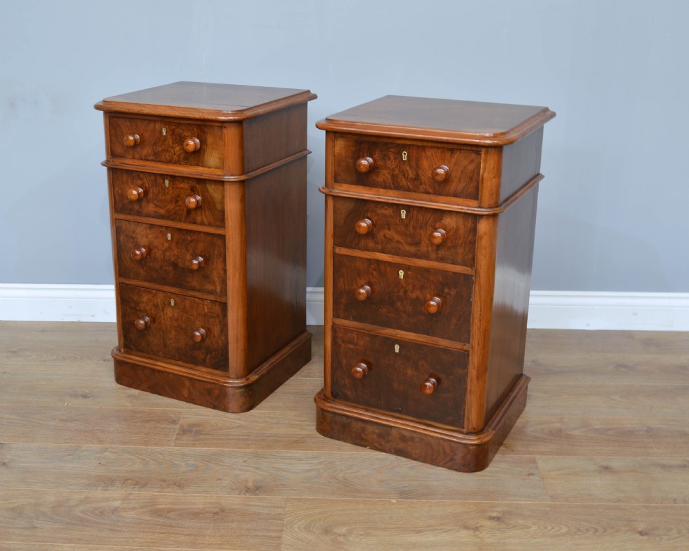 pair of Victorian walnut bedside chests of drawers 
