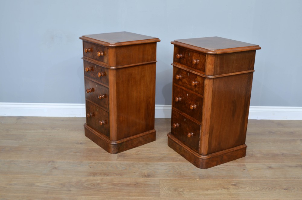 pair of Victorian walnut bedside chests of drawers  View II