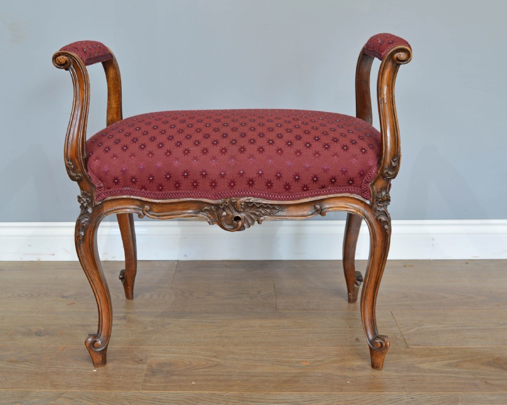 French carved walnut piano or window stool 