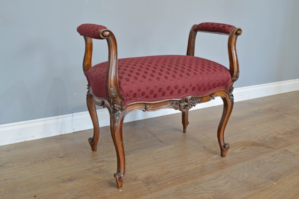 French carved walnut piano or window stool  View II