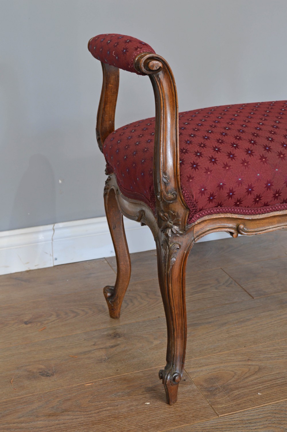 French carved walnut piano or window stool  View III
