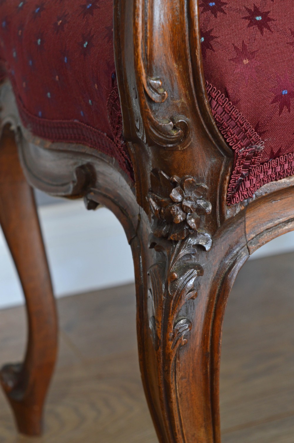 French carved walnut piano or window stool  View V