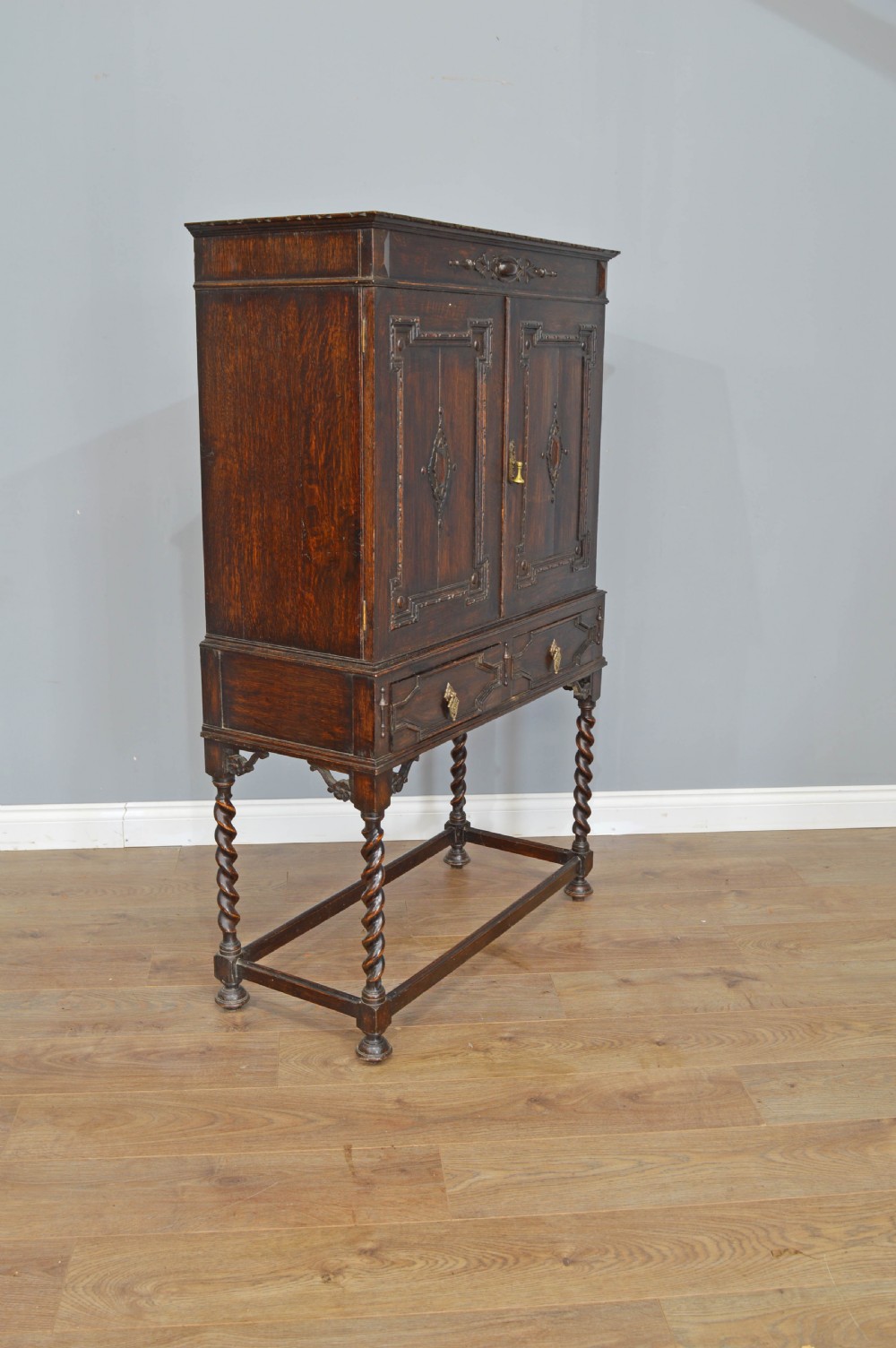 Jacobean style oak cupboard on stand  View II