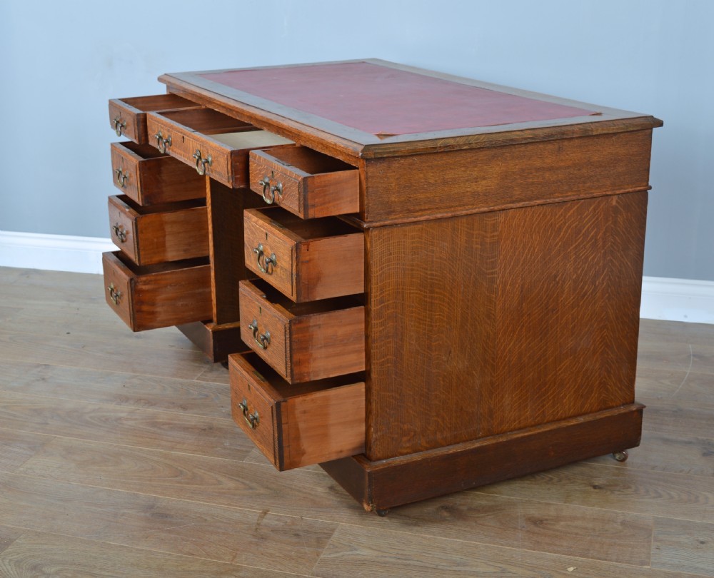 Edwardian oak pedestal desk  View III