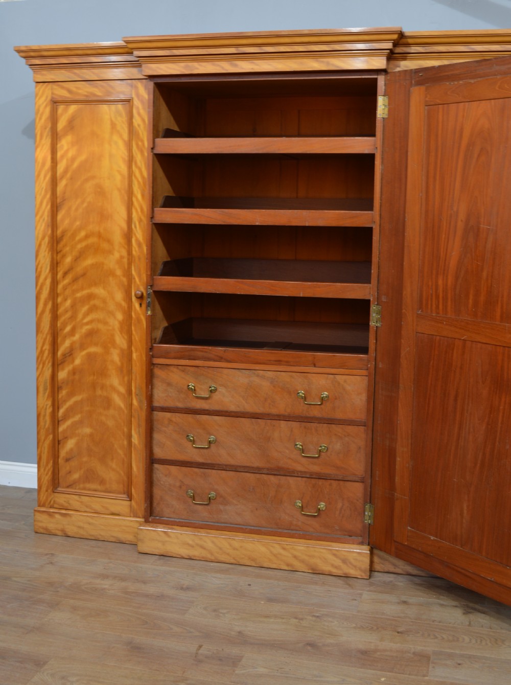 Antique Victorian breakfront triple wardrobe by Heal & son London  View III
