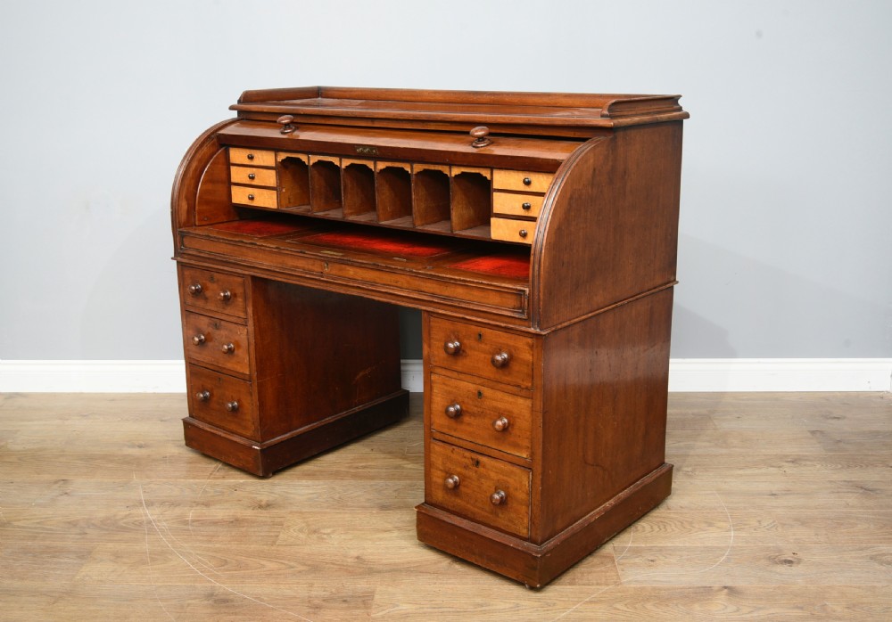 Victorian mahogany cylinder top pedestal desk  View V