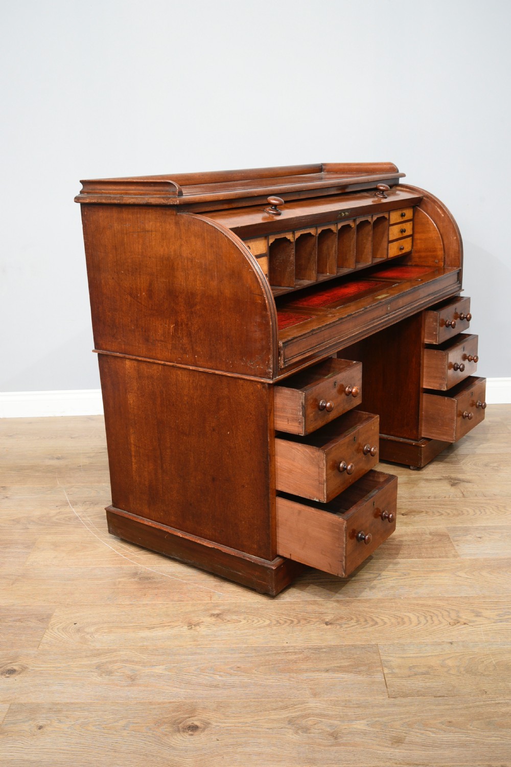 Victorian mahogany cylinder top pedestal desk  View VI