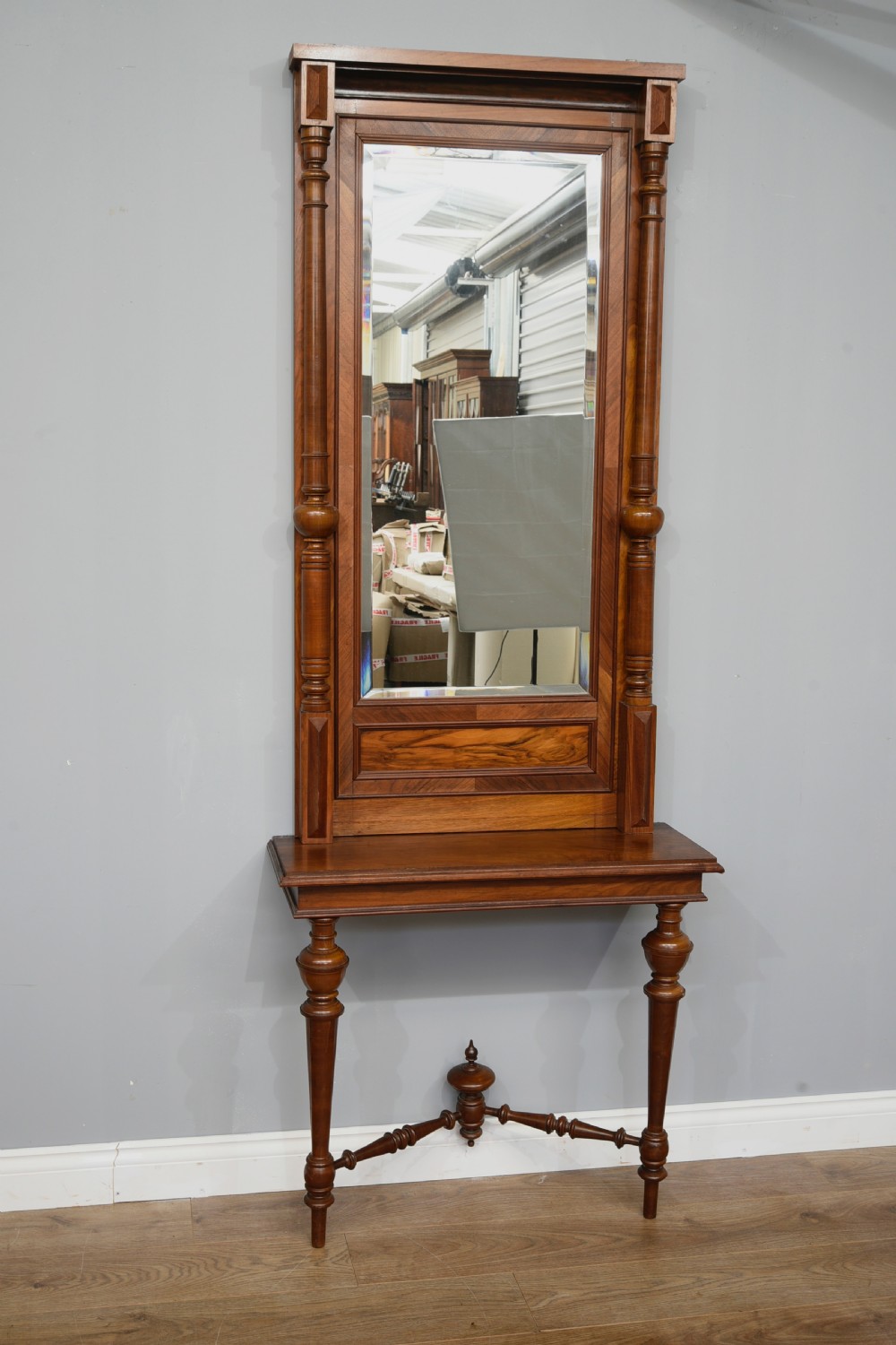 Edwardian walnut console table and mirror 