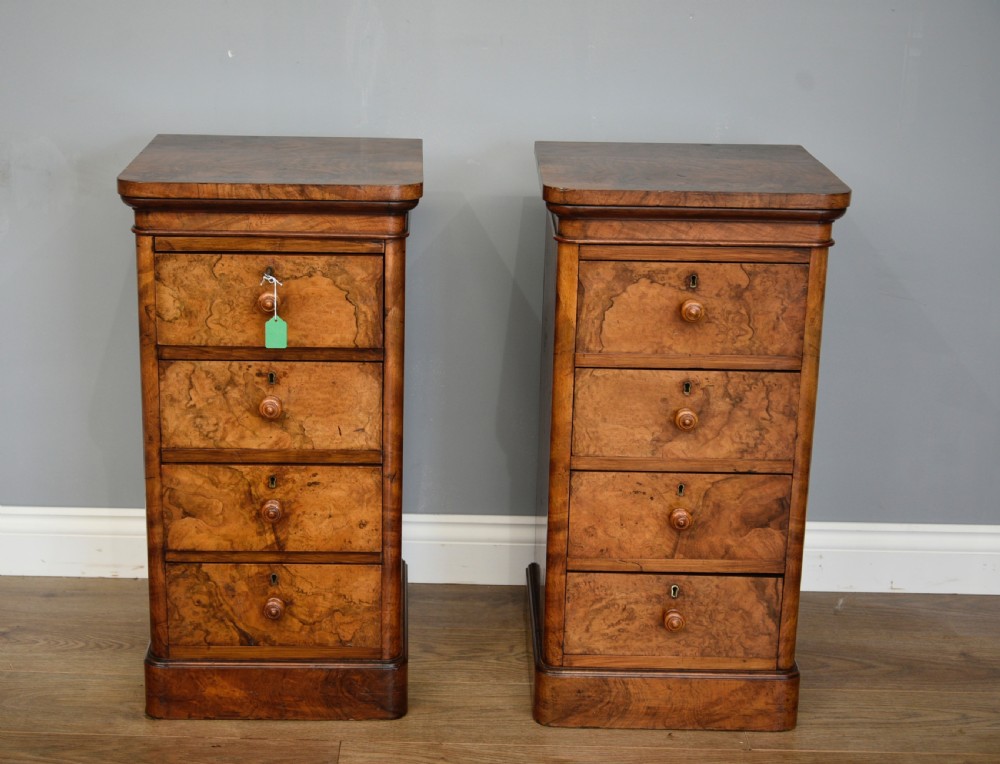 pair of Victorian walnut bedside chests of drawers 