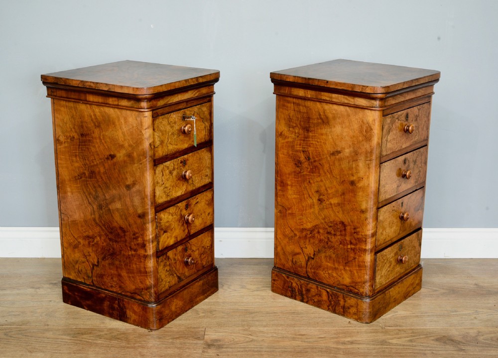 pair of Victorian walnut bedside chests of drawers  View II