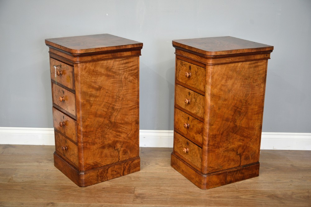 pair of Victorian walnut bedside chests of drawers  View III