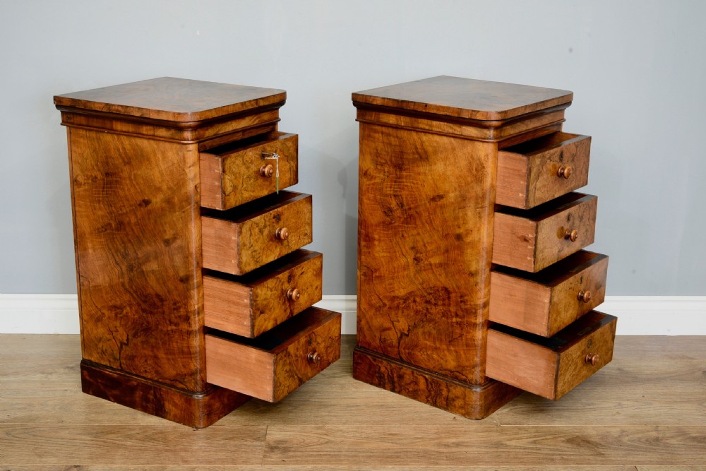 pair of Victorian walnut bedside chests of drawers  View IV