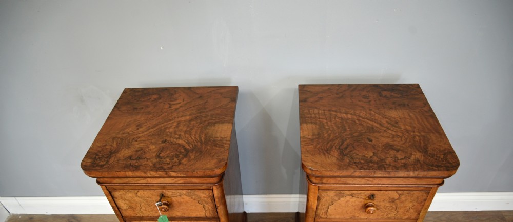 pair of Victorian walnut bedside chests of drawers  View V