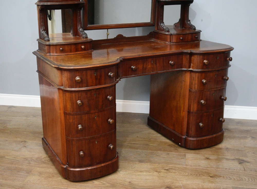 Victorian bow fronted pedestal dressing table  View II