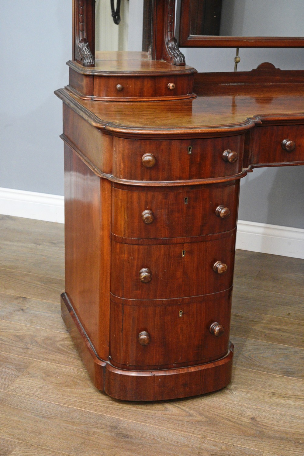 Victorian bow fronted pedestal dressing table  View III
