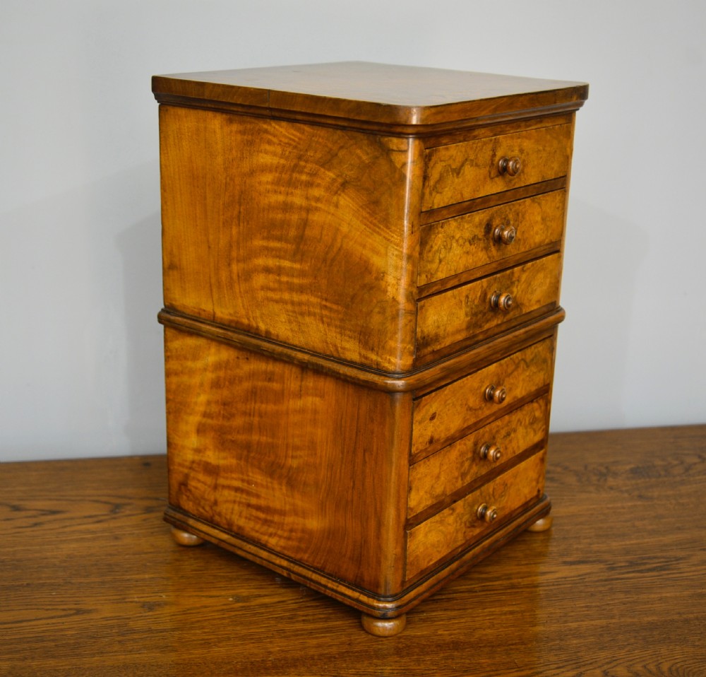 Small Victorian walnut 6 drawer collectors chest of drawers  View II