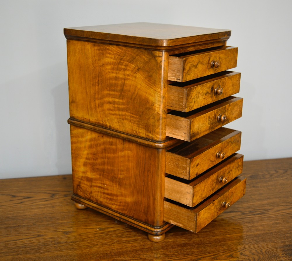 Small Victorian walnut 6 drawer collectors chest of drawers  View V