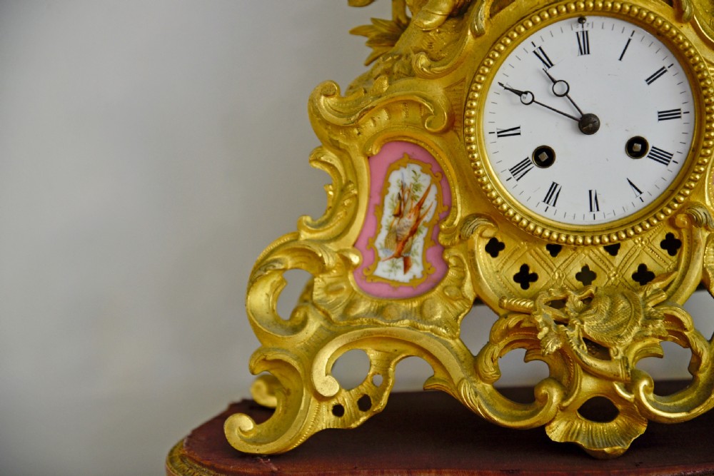 Antique French gilt bronze and Sevres porcelain mantle clock  View II