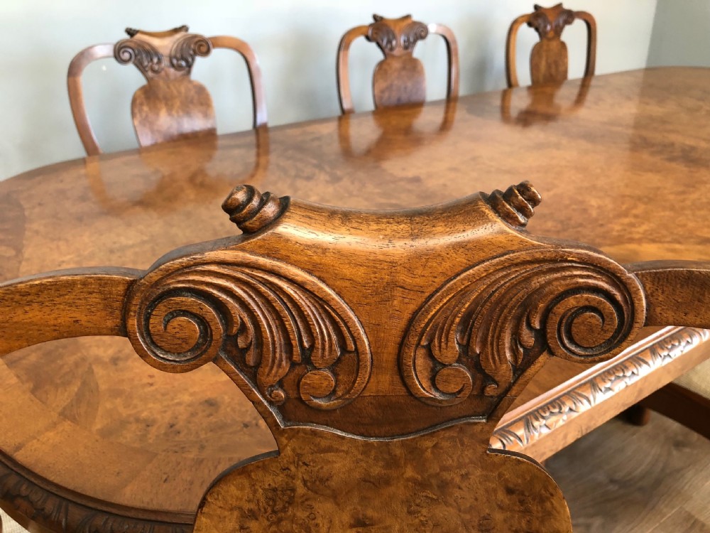 Walnut Queen Anne style dining table and 8 chairs  View IV