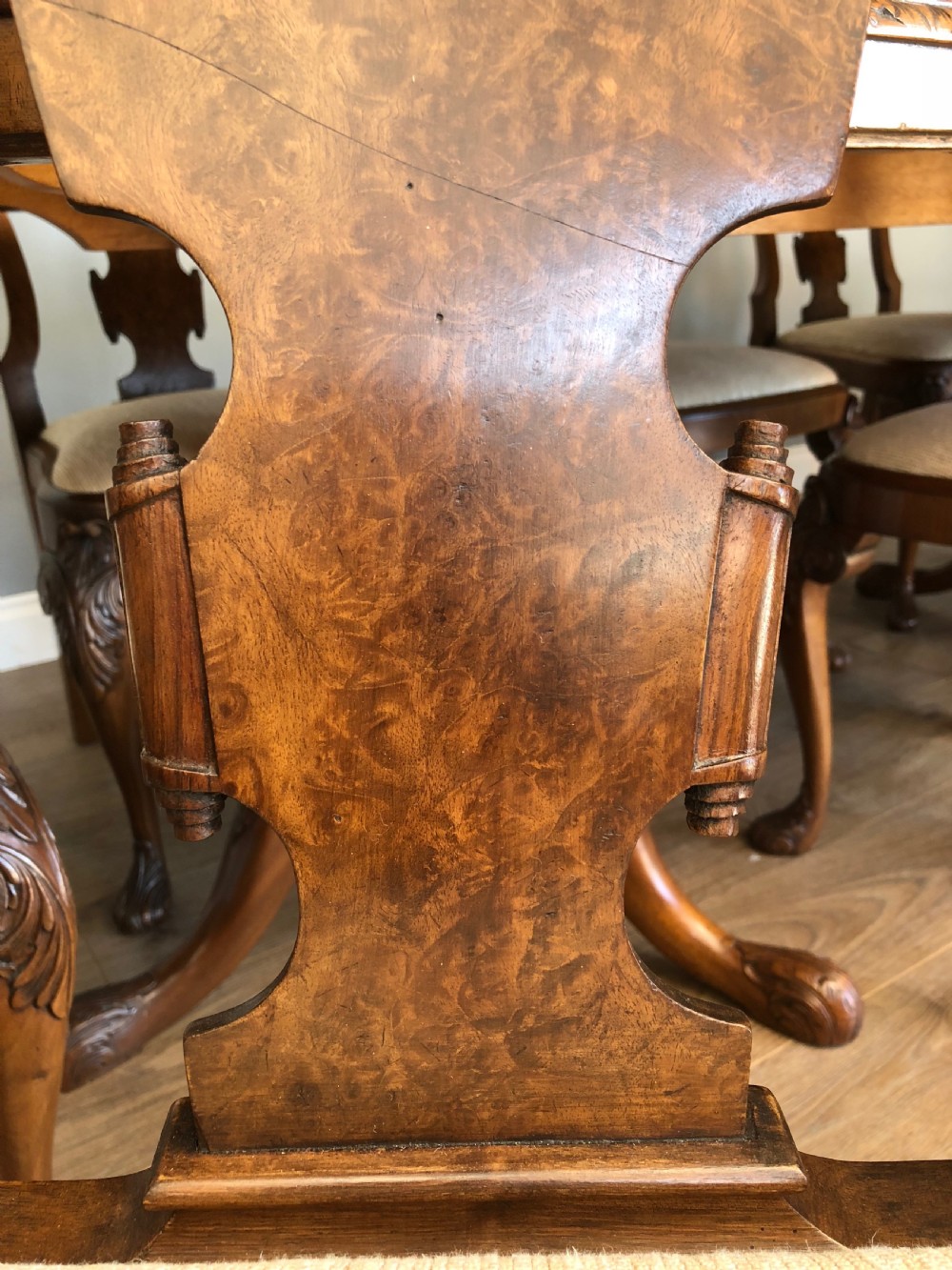 Walnut Queen Anne style dining table and 8 chairs  View V