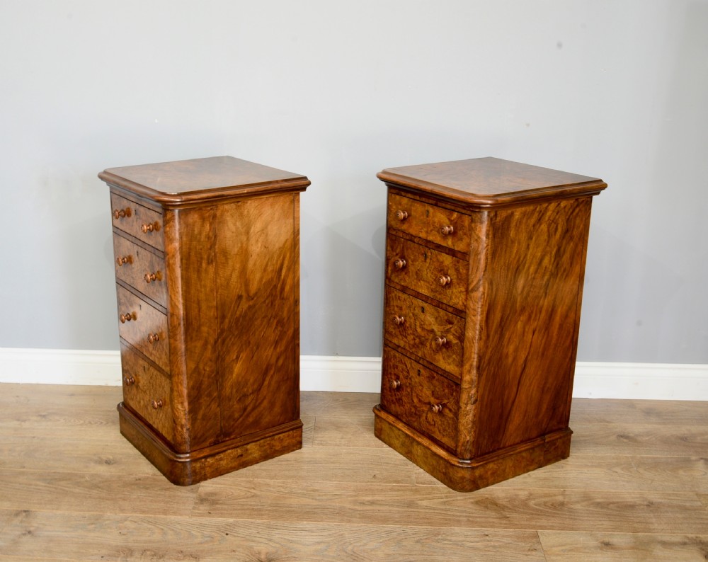 pair of victorian walnut bedside chests of drawers  View V