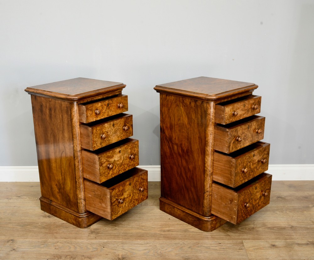 pair of victorian walnut bedside chests of drawers  View VI
