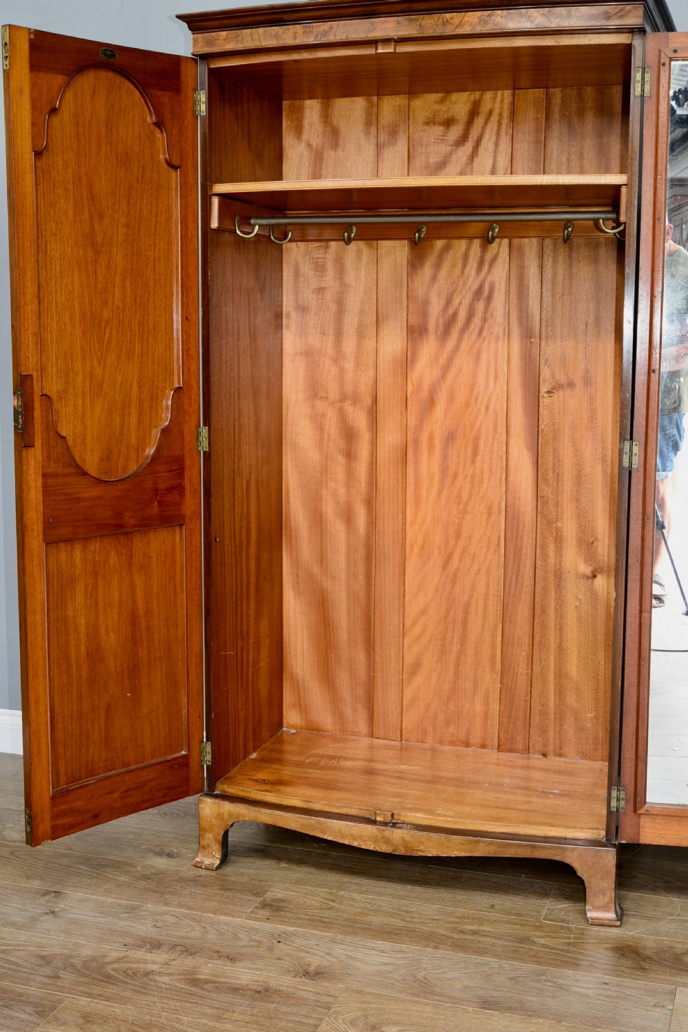 bur walnut bow front wardrobe maples & co  View III