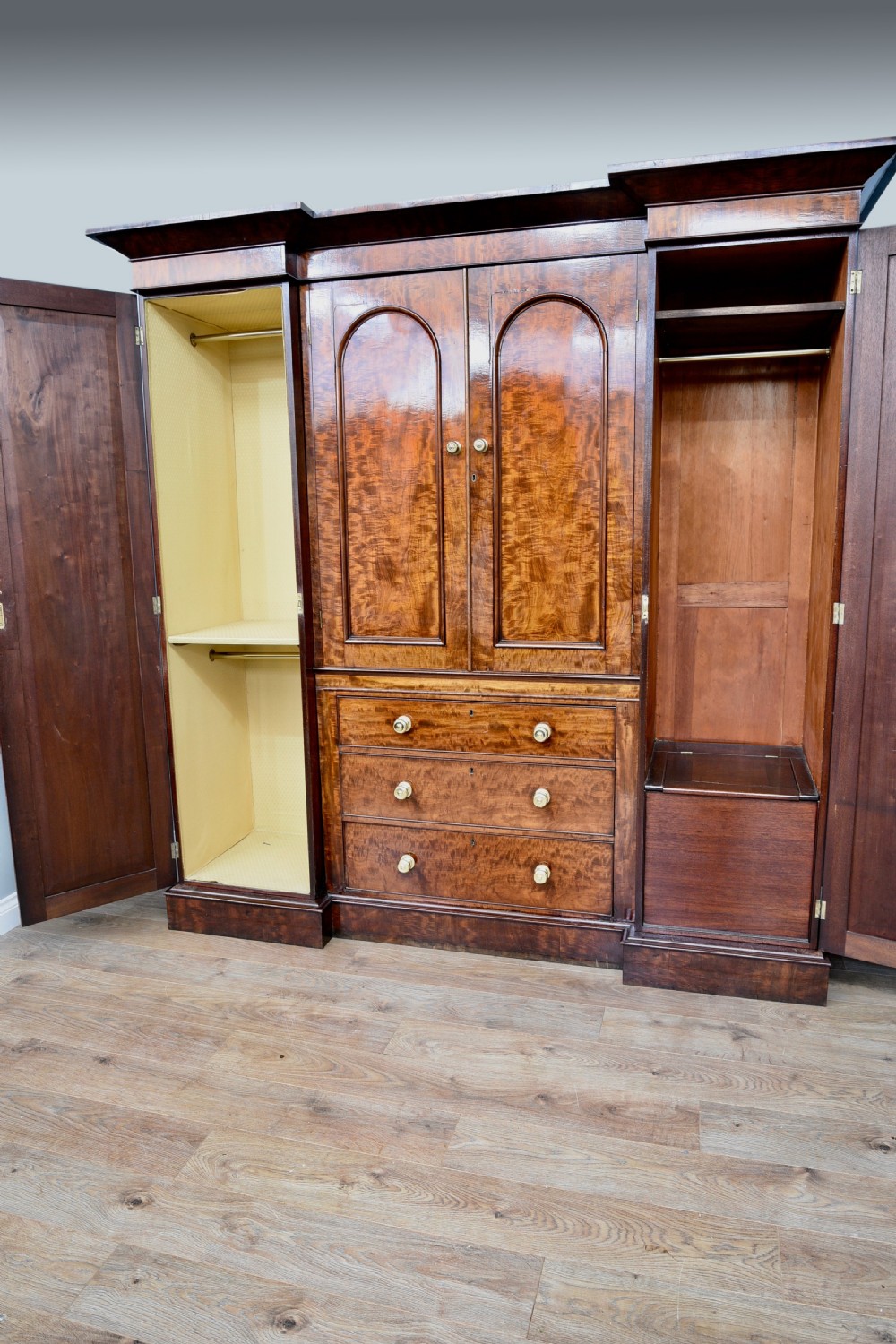 large Antique mahogany four breakfront wardrobe  View II