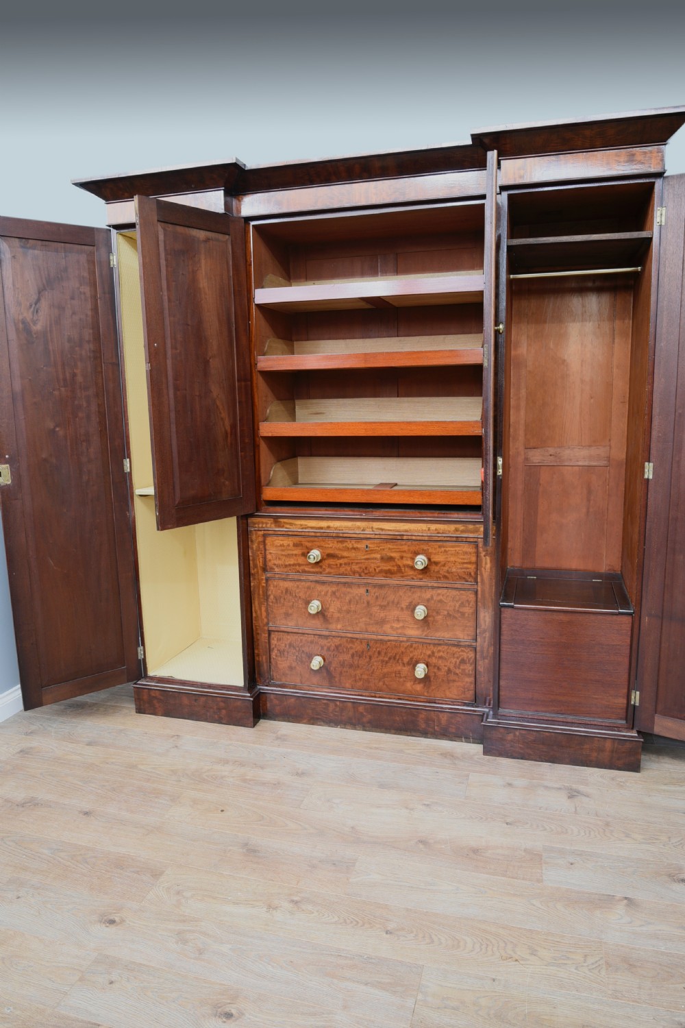 large Antique mahogany four breakfront wardrobe  View III
