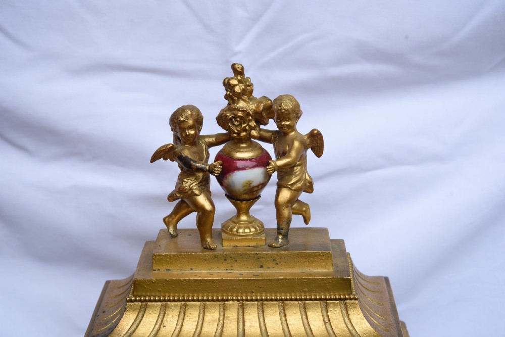 French gilt and sevres porcelain mantle clock  View IV