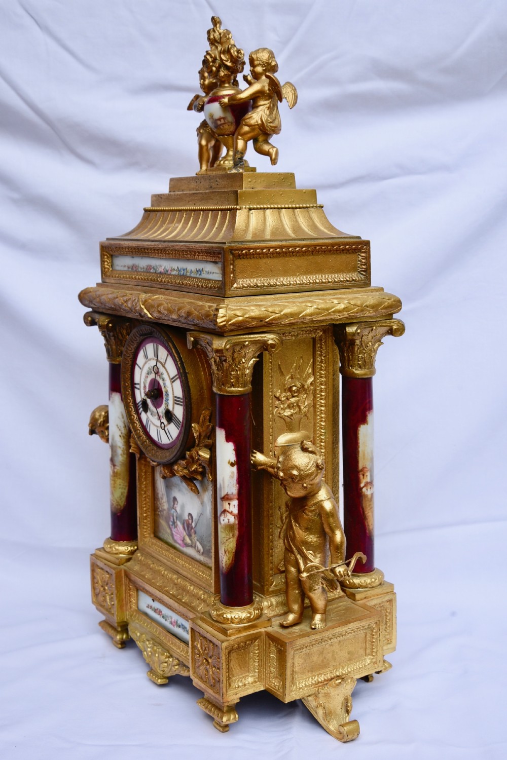 French gilt and sevres porcelain mantle clock  View V