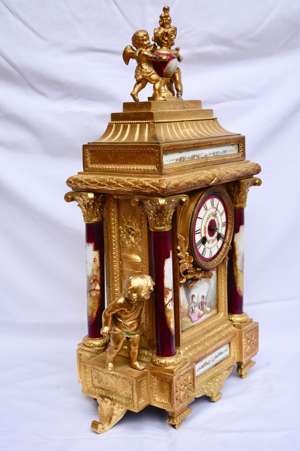 French gilt and sevres porcelain mantle clock  View VI