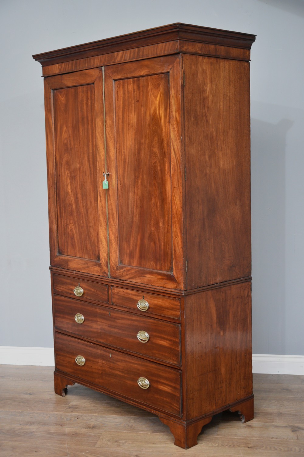 Georgian mahogany linen press  View II