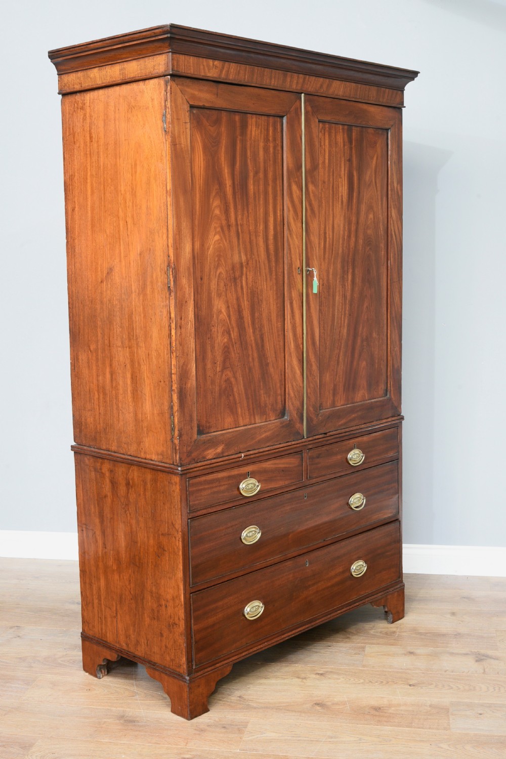 Georgian mahogany linen press  View III