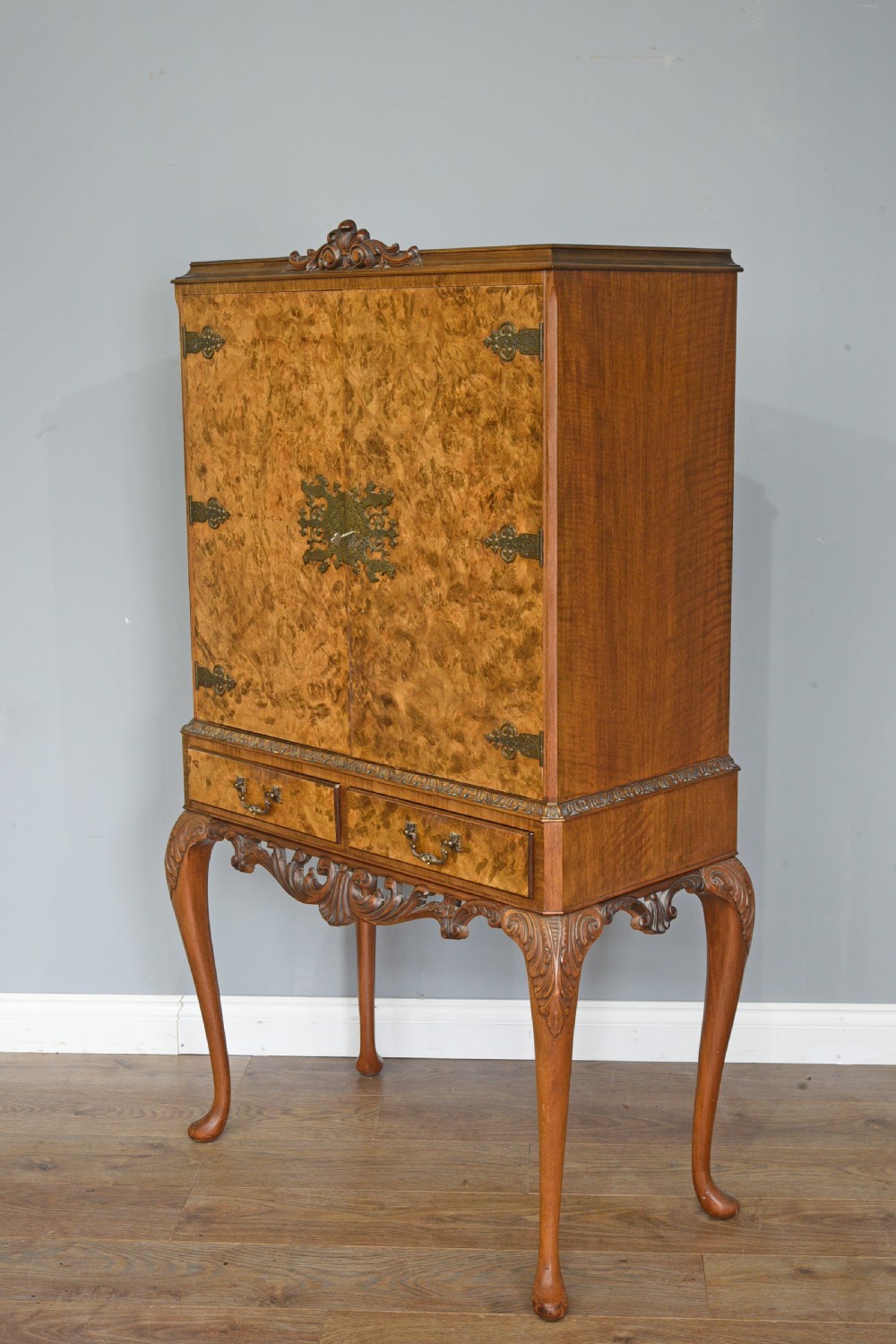 Burr walnut Queen Anne style cocktail cabinet  View II