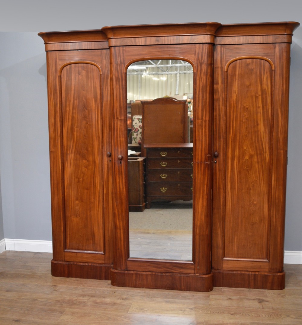 Victorian mahogany triple breakfront wardrobe 