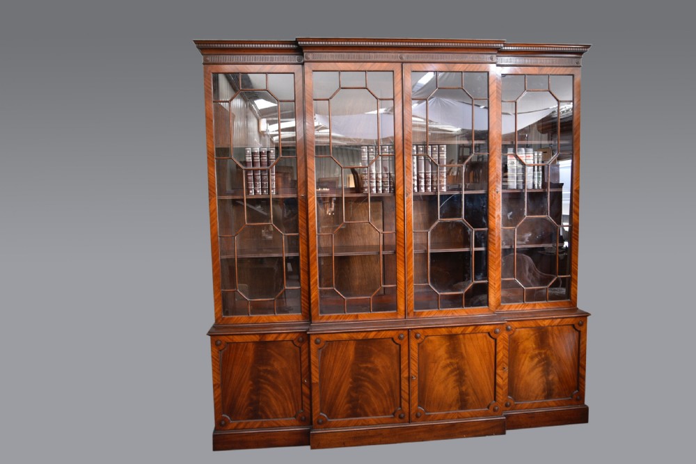 large Georgian style mahogany library breakfront bookcase 