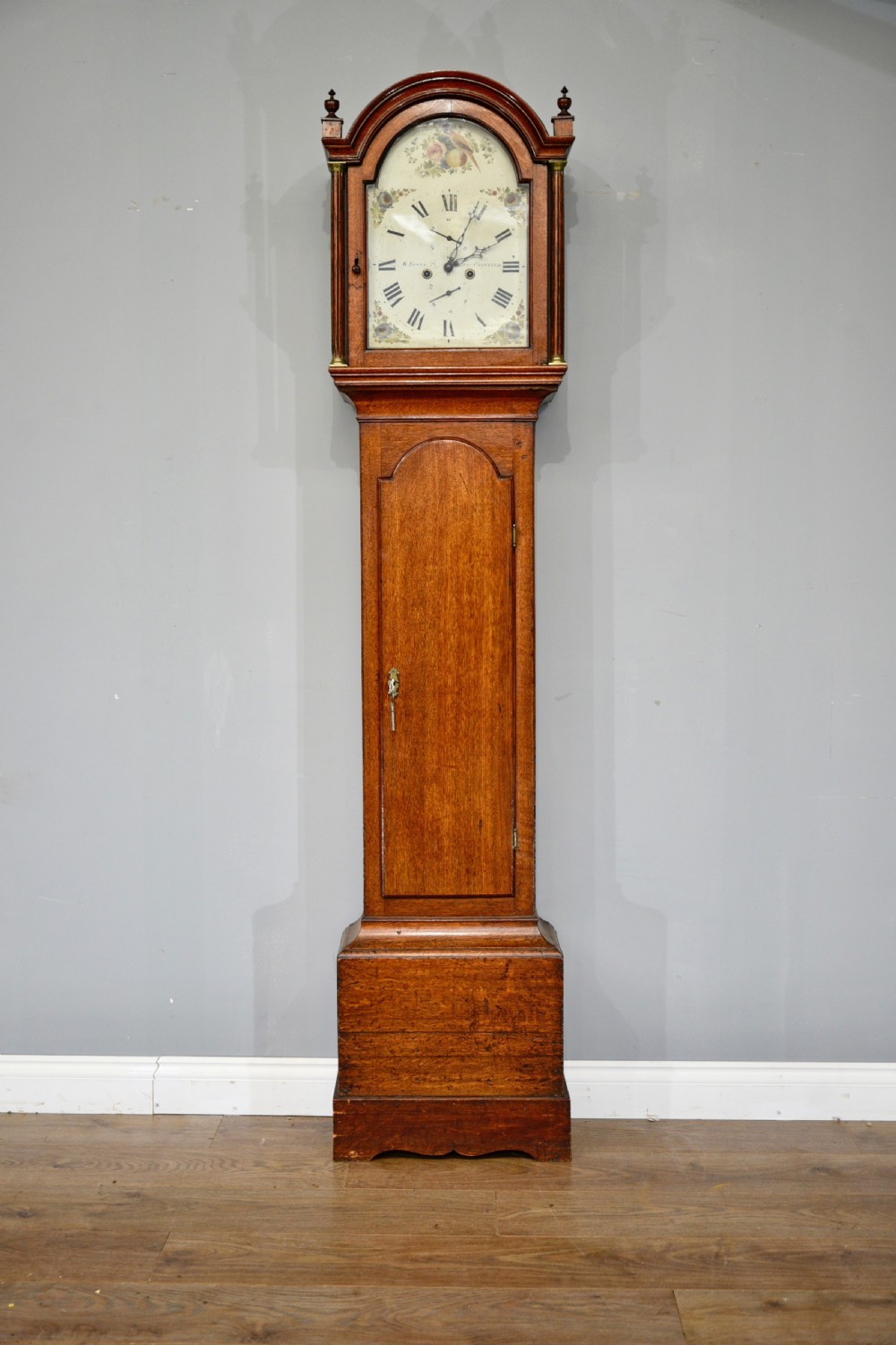 Antique oak grandfather clock R Fowle east Grinstead